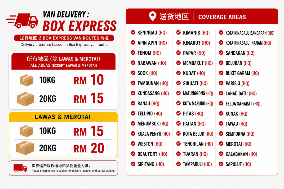 Remote Area Box Express delivery rate and coverage areas